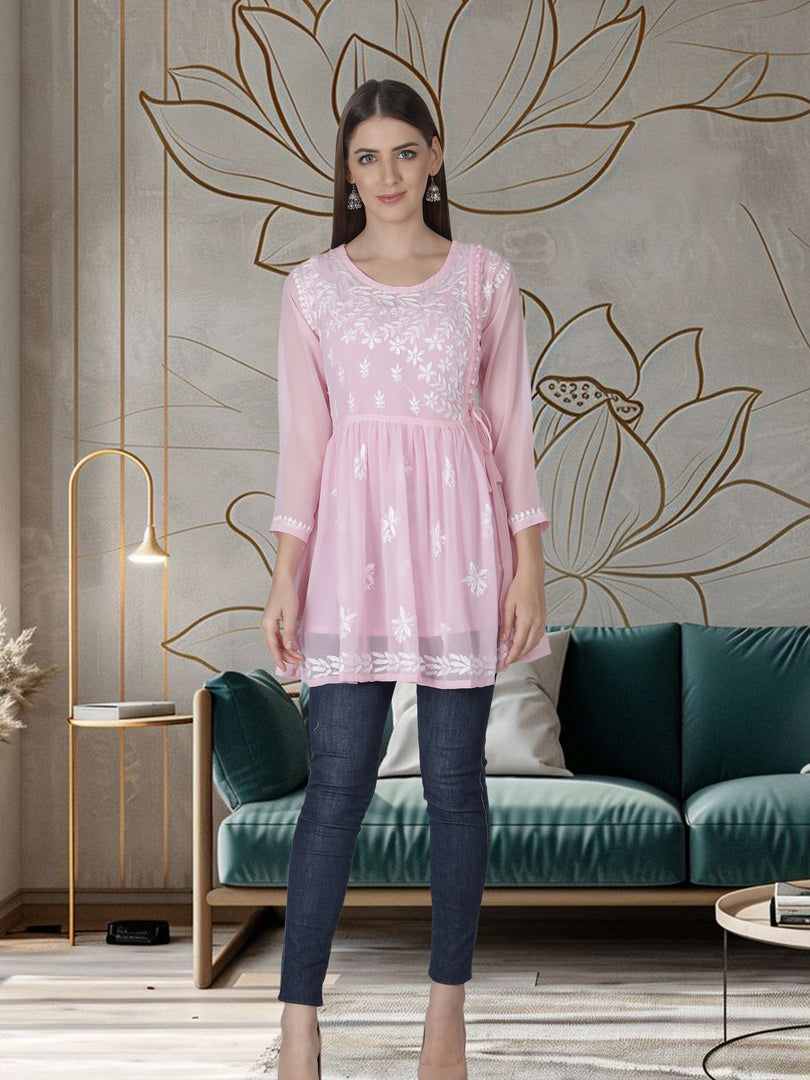 Seva Chikan Hand Embroidered Georgette Lucknowi Chikan Top