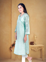 Load image into Gallery viewer, Seva Chikan Hand Embroidered Turquoise Cotton Lucknowi Chikan Kurti SCL1223
