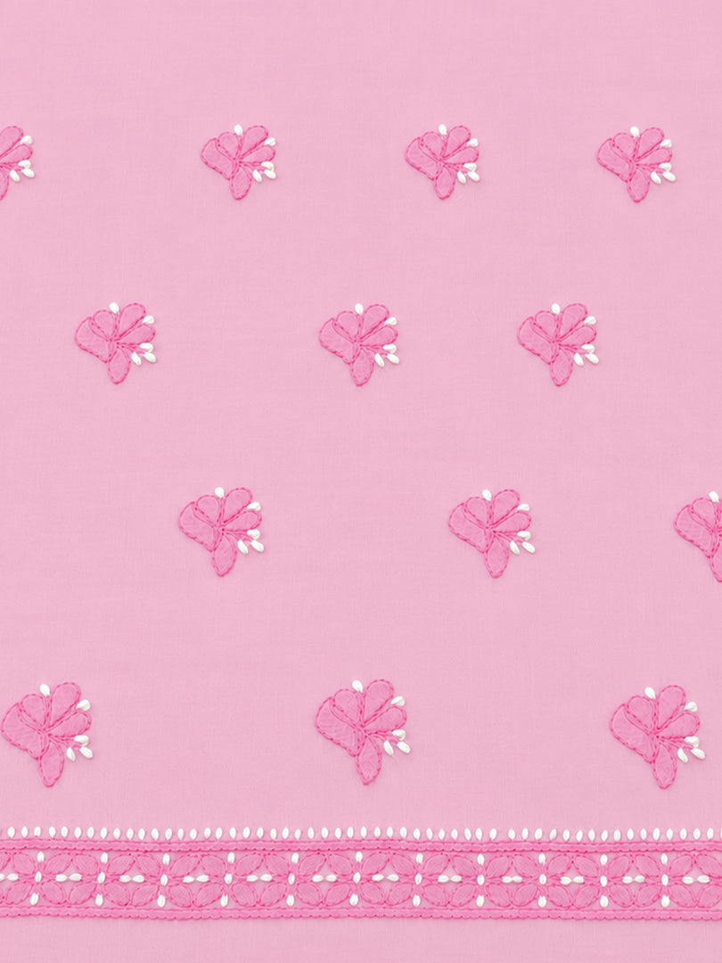Seva Chikan Hand Embroidere Pink Terivoil Cotton Lucknowi Chikankari Unstitched Suit Piece-SEV15023