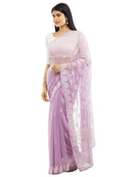 Load image into Gallery viewer, Seva Chikan Hand Embroidered Violet Georgette Lucknowi Saree-SCL1988