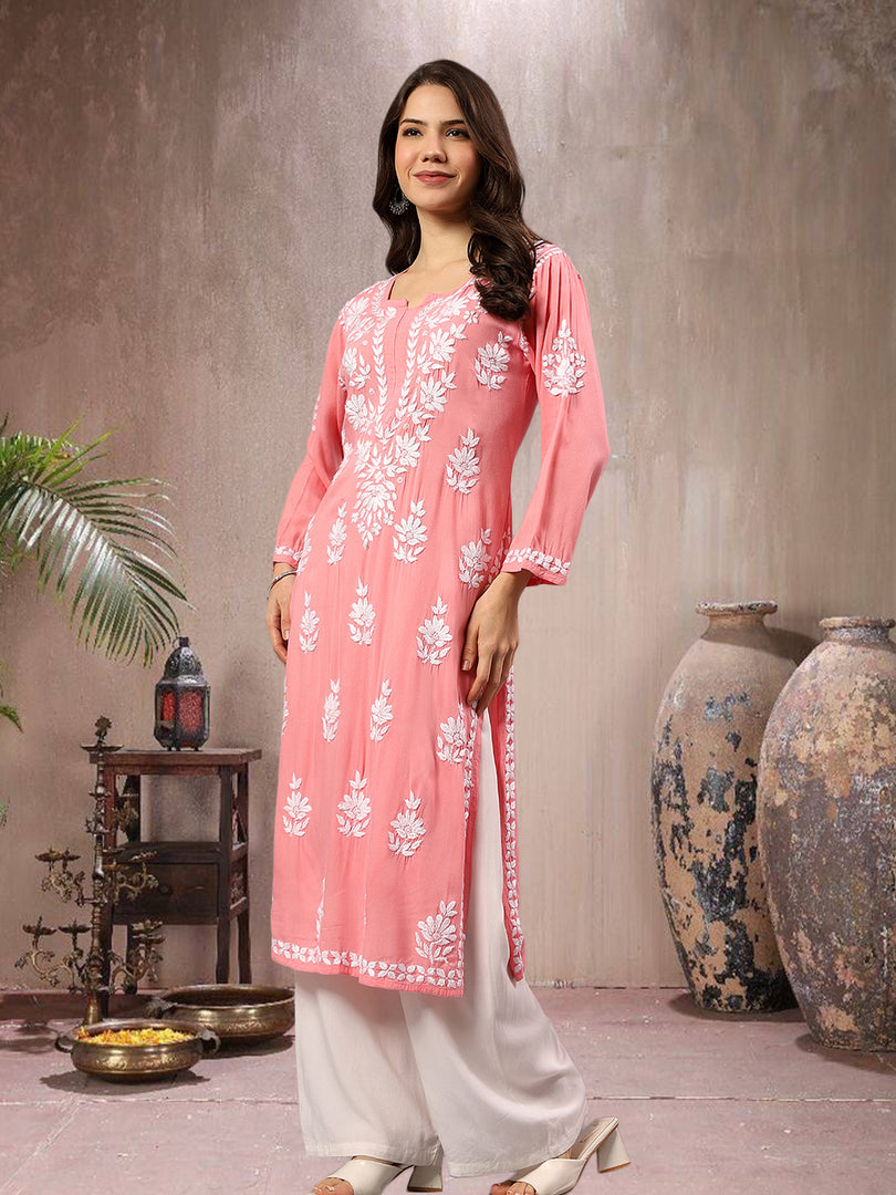 Seva Chikan Hand Embroidered Rayon Lucknowi Chikankari Kurta