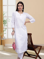 Load image into Gallery viewer, Seva Chikan Hand Embroidered Cotton White Lucknowi Chikankari Kurta-SCL4371