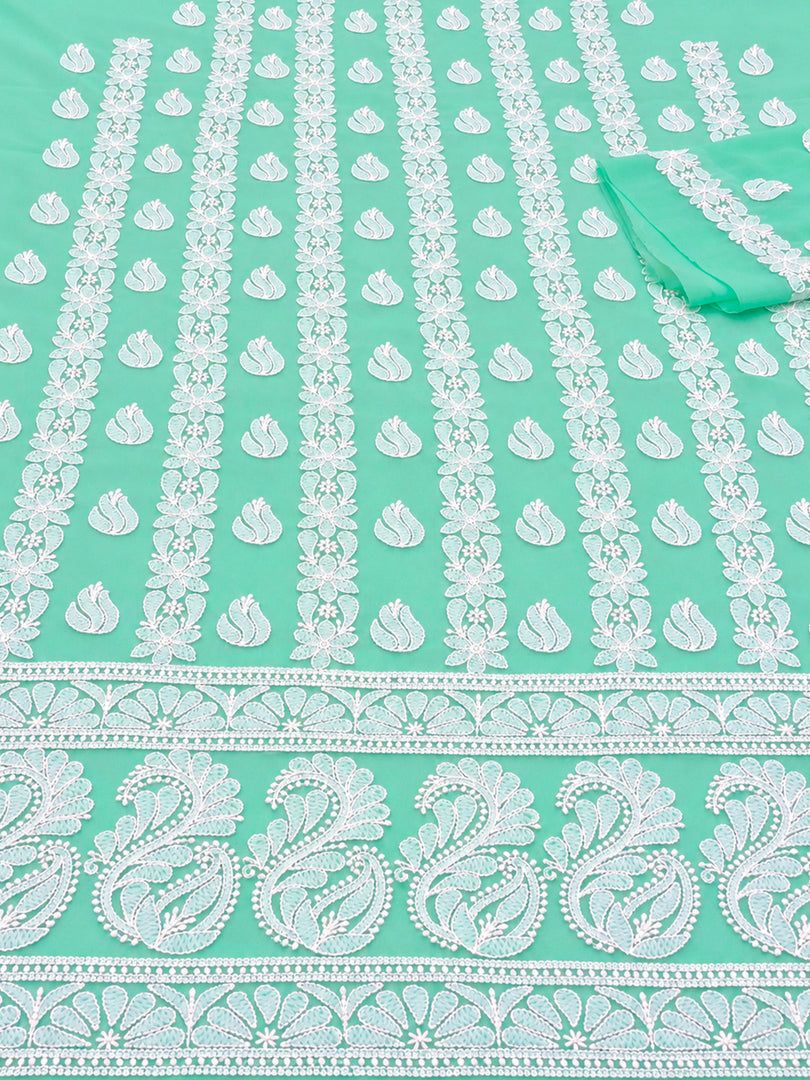 Seva Chikan Hand Embroidered Sea Green Georgette Lucknowi Chikankari Unstitched Suit Piece-SEV15042