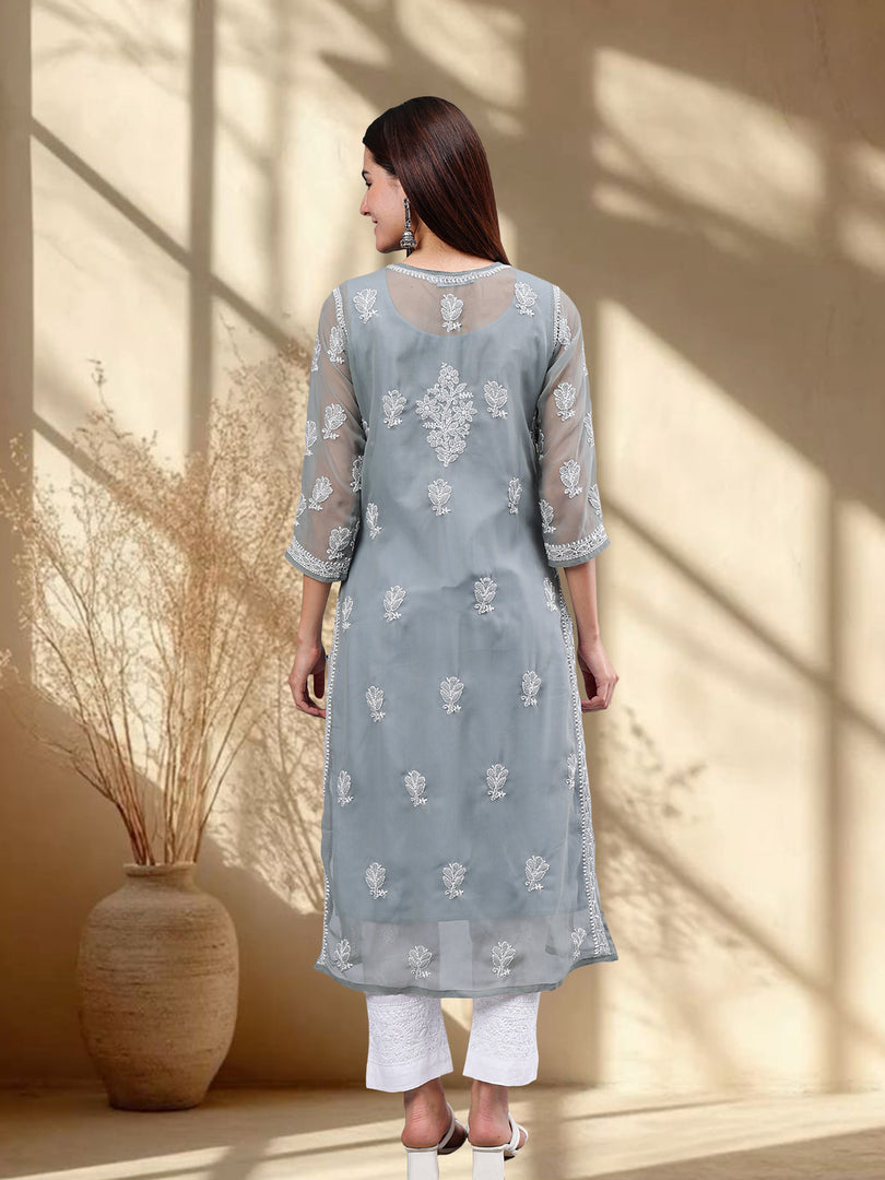 Seva Chikan Hand Embroidered Georgette Lucknowi Chikankari Kurta With Inner