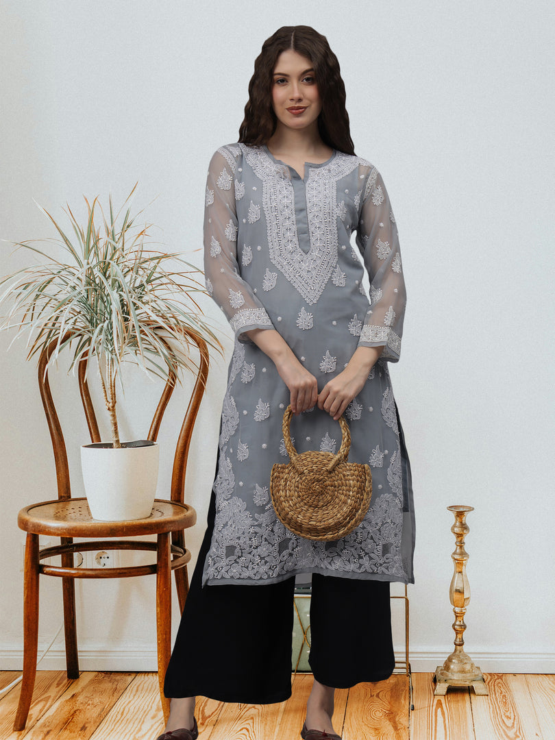 Seva Chikan Hand Embroidered Georgette Lucknowi Chikankari Kurta With Inner