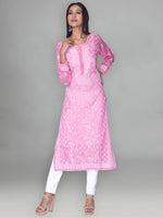 Load image into Gallery viewer, Seva Chikan Hand Embroidered Pink Cotton Lucknowi Chikankari Kurta-SCL0995