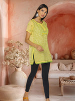 Load image into Gallery viewer, Seva Chikan Hand Embroidered Yellow Cotton Lucknowi Chikan Short Kurti SCL1072
