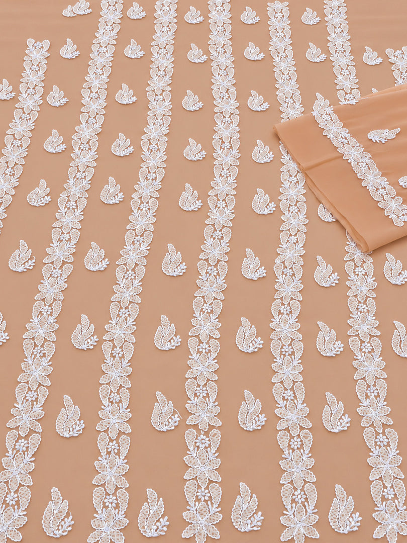 Seva Chikan Hand Embroidered Fawn Georgette Lucknowi Chikankari Unstitched Suit Piece-SEV15043