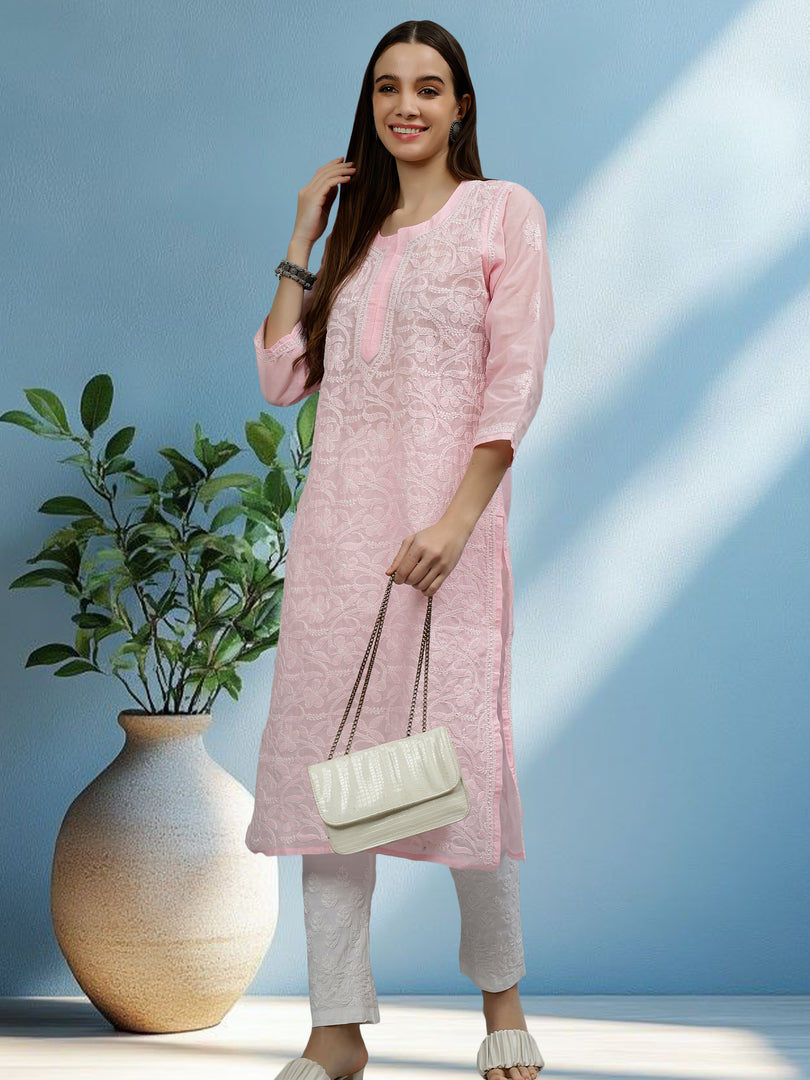 Seva Chikan Hand Embroidered Terivoil Cotton Lucknowi Chikankari Kurta