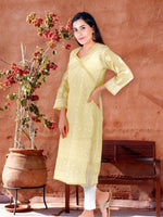 Load image into Gallery viewer, Seva Chikan Hand Embroidered Yellow Cotton Lucknowi Chikan Kurti SCL1224
