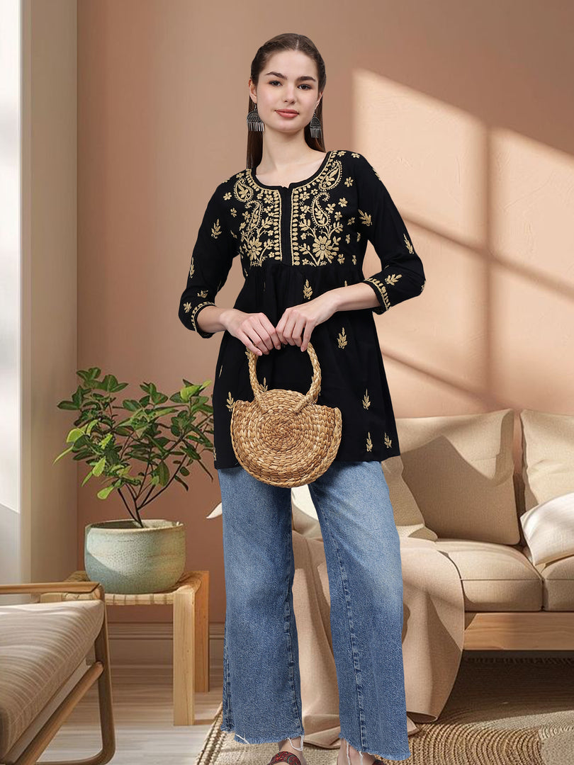 Seva Chikan Hand Embroidered Cotton Lucknowi Chikan Top