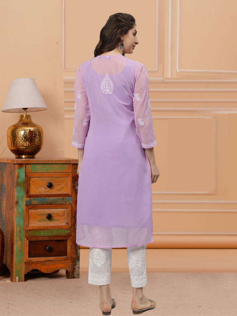 Seva Chikan Hand Embroidered Georgette Lucknowi Chikankari Kurta With Slip