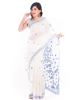 Load image into Gallery viewer, Seva Chikan Hand Embroidered White Kota Lucknowi Saree-SCL1195
