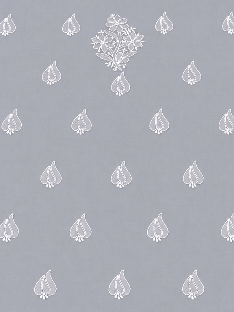 Seva Chikan Hand Embroidered Grey Cotton Lucknowi Chikankari Unstitched Suit Piece-SEV15039