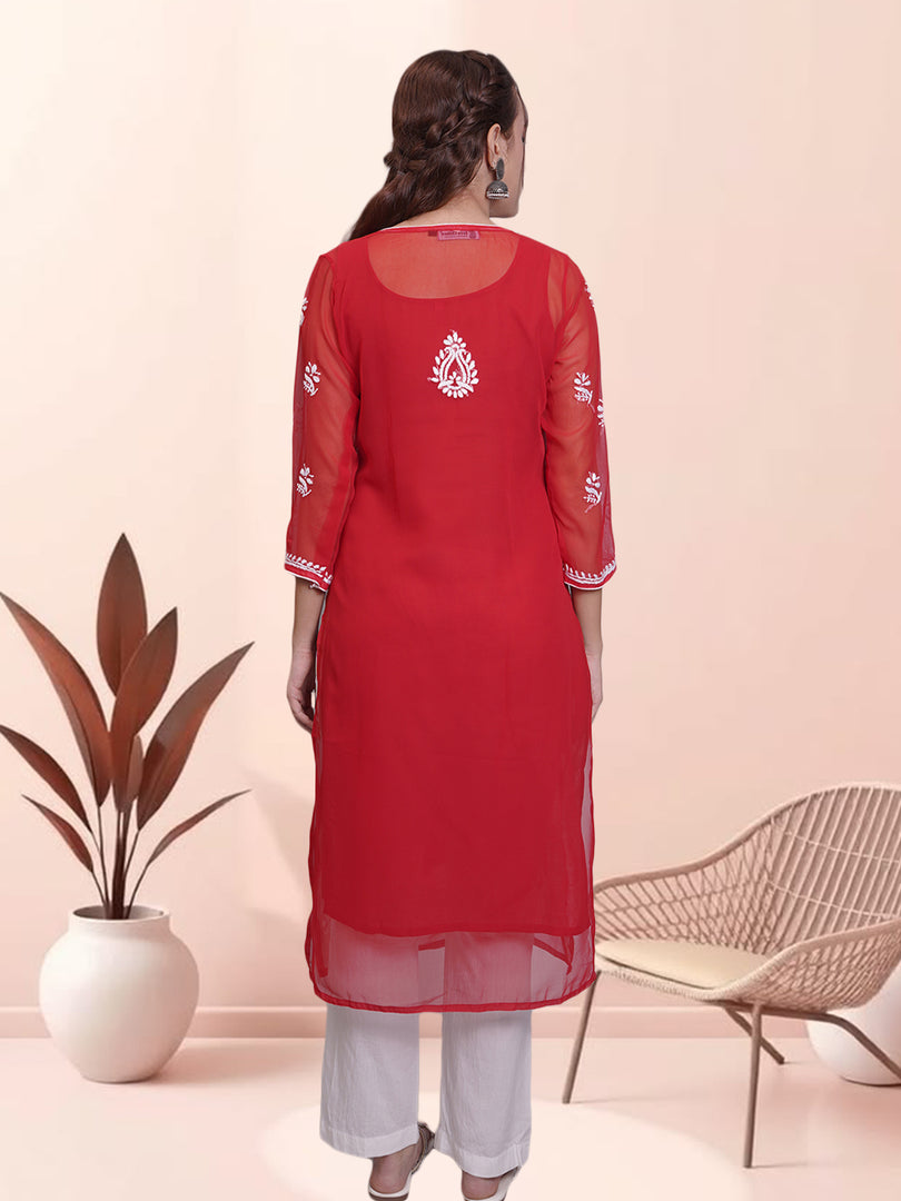 Seva Chikan Hand Embroidered Georgette Lucknowi Chikankari Kurta With Slip