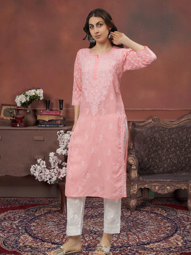 Seva Chikan Hand Embroidered Terivoil Cotton  Lucknowi Chikankari Kurta
