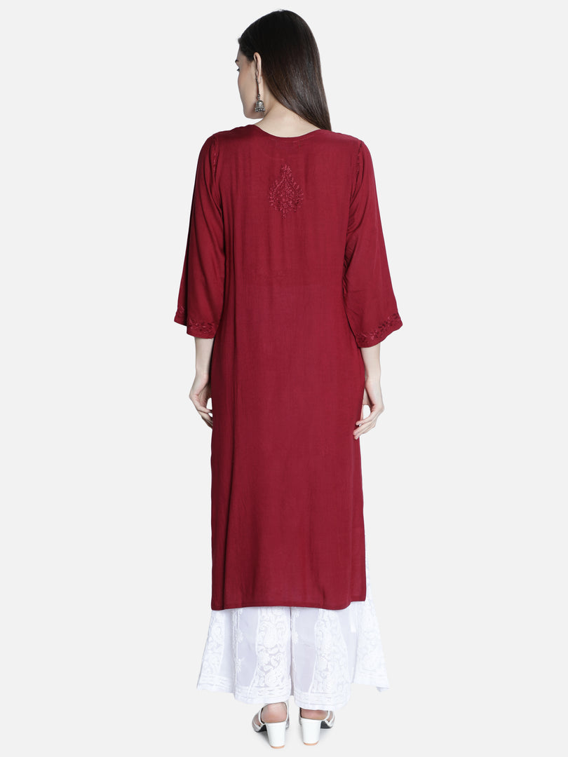 Seva Chikan Hand Embroidered Rayon Lucknowi Chikankari Kurta