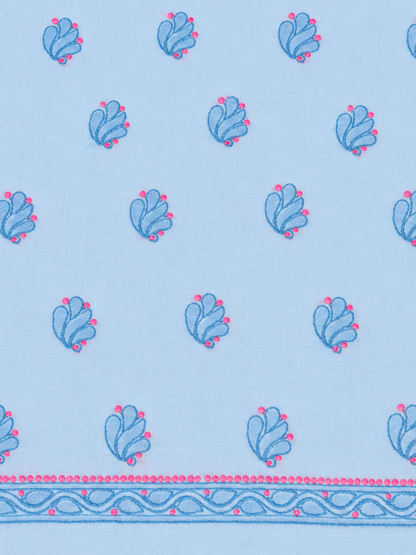Seva Chikan Hand Embroidere Blue Terivoil Cotton Lucknowi Chikankari Unstitched Suit Piece-SEV15027