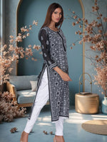 Load image into Gallery viewer, Seva Chikan Hand Embroidered Black Cotton Lucknowi SCL0973
