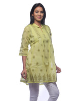 Load image into Gallery viewer, Seva Chikan Hand Embroidered Pista Green Cotton Lucknowi Chikan Long Top-SCL0198