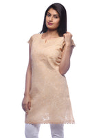 Load image into Gallery viewer, Seva Chikan Hand Embroidered Beige Cotton Lucknowi Chikan Top-SCL0334