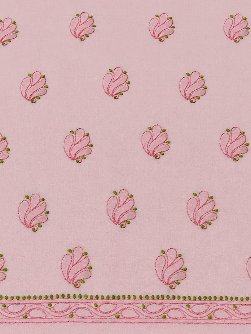 Seva Chikan Hand Embroidere Pink Terivoil Cotton Lucknowi Chikankari Unstitched Suit Piece-SEV15024