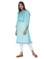 Load image into Gallery viewer, Seva Chikan Hand Embroidered Sea Green Cotton Lucknowi Chikan Kurta-SCL0934