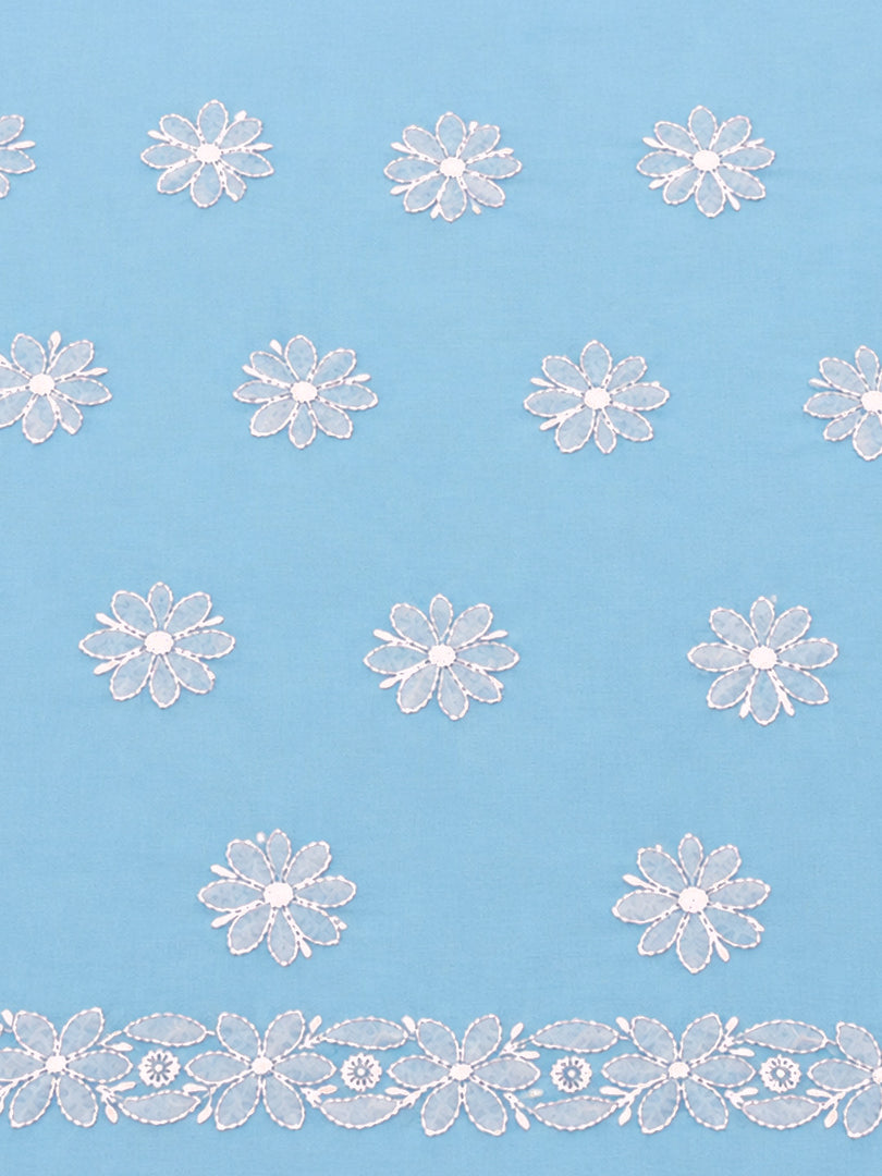 Seva Chikan Hand Embroidered Blue Cotton Lucknowi Chikankari Unstitched Suit Piece-SEV15056