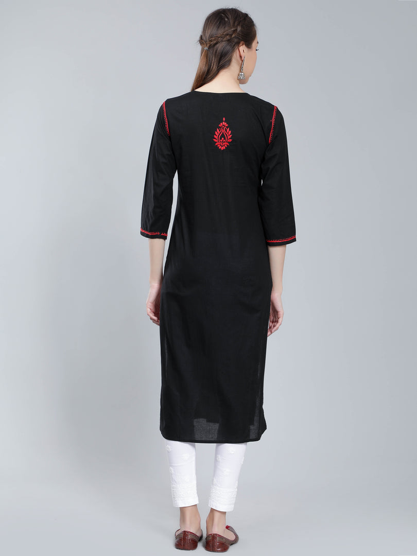 Seva Chikan Hand Embroidered Black Cotton Lucknowi Chikankari Kurta