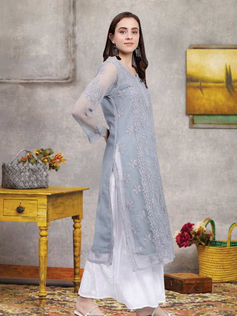 Seva Chikan Hand Embroidered Georgette Lucknowi Chikankari Kurta With Slip
