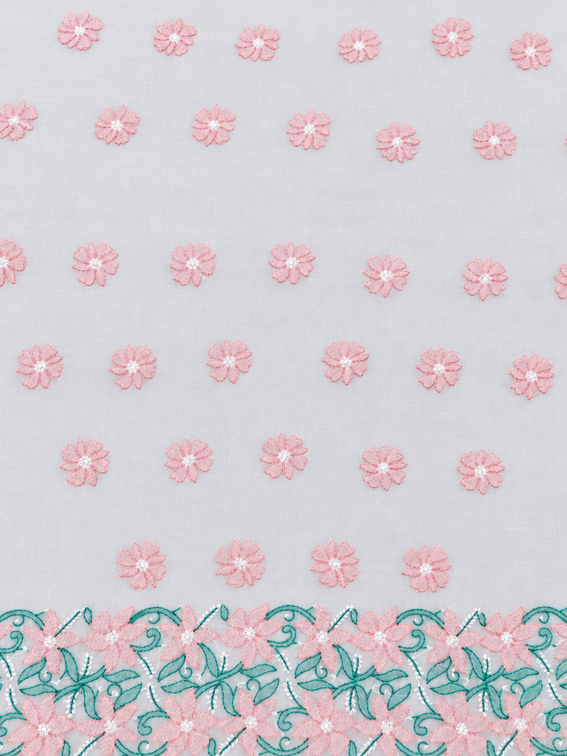 Seva Chikan Hand Embroidered White base Terivoil Cotton Lucknowi Chikankari Unstitched Suit Piece-SEV15004