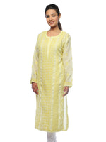 Load image into Gallery viewer, Seva Chikan Hand Embroidered Lemon Cotton Lucknowi Chikan Kurti-SCL0614
