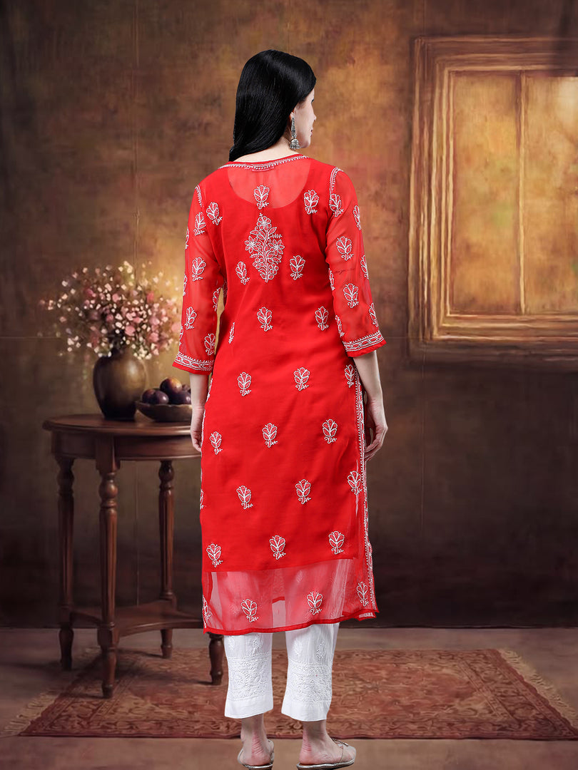 Seva Chikan Hand Embroidered Georgette Lucknowi Chikankari Kurta With Inner