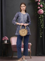 Load image into Gallery viewer, Seva Chikan Hand Embroidered Chanderi Lucknowi Chikan Top With Slip
