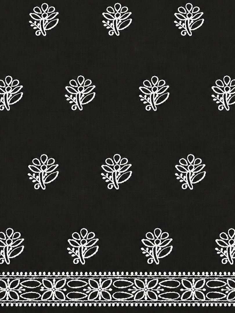 Seva Chikan Hand Embroidered Black Terivoil Cotton Lucknowi Chikankari Unstitched Suit Piece-SCL13139