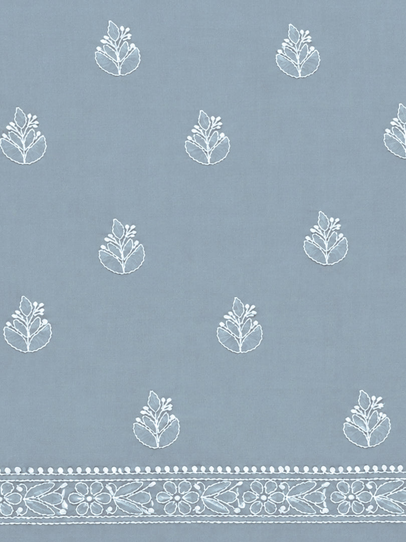Seva Chikan Hand Embroidered Grey Terivoil Cotton Lucknowi Chikankari Unstitched Suit Piece-SCL13140