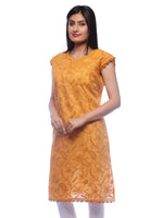 Load image into Gallery viewer, Seva Chikan Hand Embroidered Mustard Cotton Lucknowi Chikan Top-SCL0360
