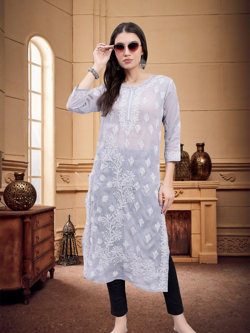 Seva Chikan Hand Embroidered Lucknowi Chikankari Terivoil Cotton Kurta