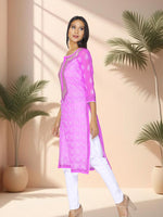 Load image into Gallery viewer, Seva Chikan Hand Embroidered Purple Georgette Lucknowi Chikan Kurti SCL1077
