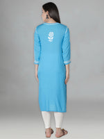 Load image into Gallery viewer, Seva Chikan Hand Embroidered Firozi Blue Modal Cotton Lucknowi Chikankari Kurta-SCL4345