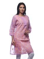Load image into Gallery viewer, Seva Chikan Hand Embroidered Mauve Cotton Lucknowi Chikan Kurti-SCL0251