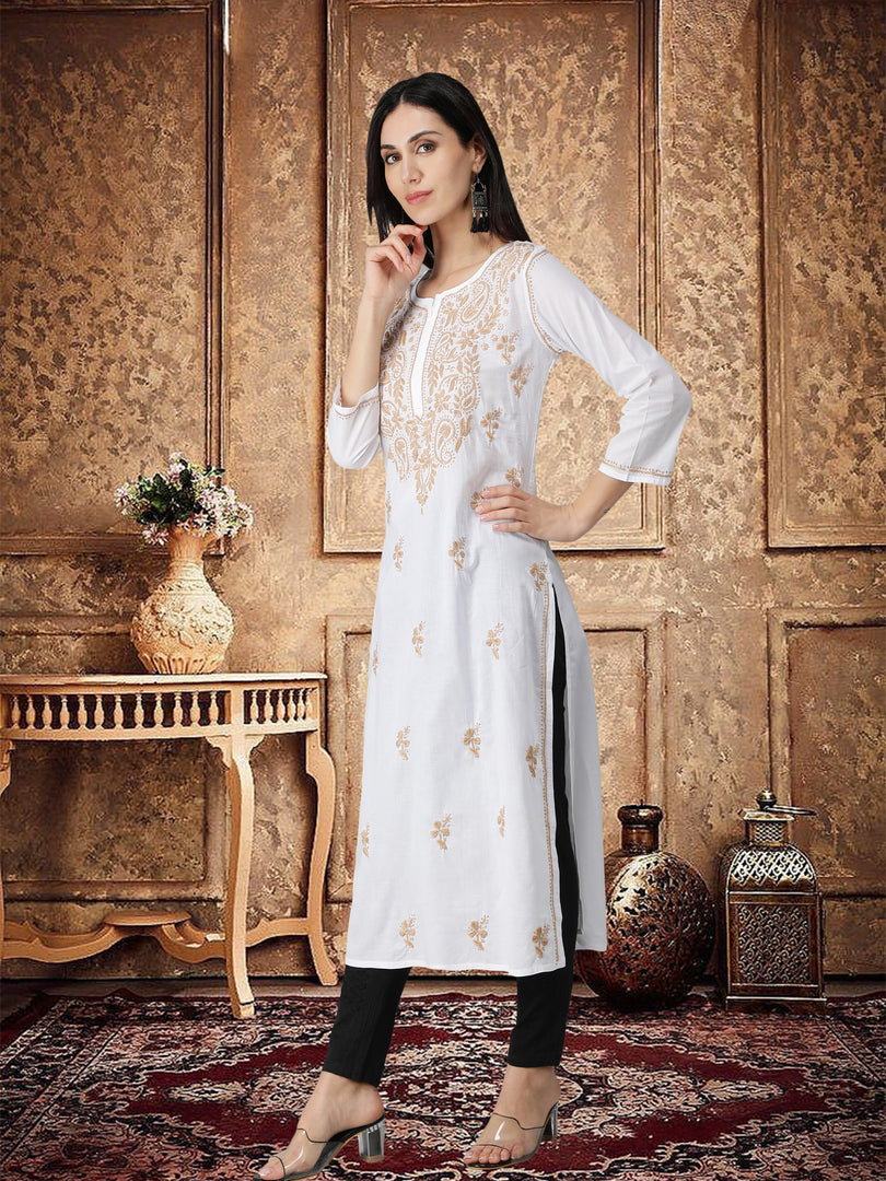 Seva Chikan Hand Embroidered White Cotton Lucknowi Chikankari Kurta