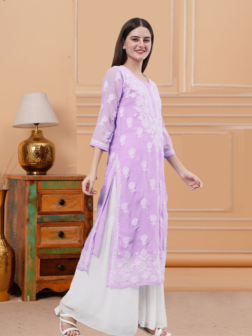 Seva Chikan Hand Embroidered Georgette Lucknowi Chikankari Kurta With Inner