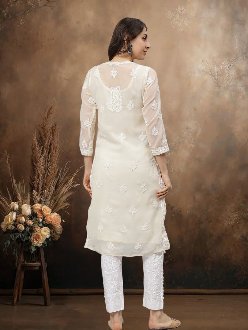 Seva Chikan Hand Embroidered Georgette Lucknowi Chikankari Kurta With Slip