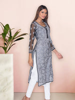 Load image into Gallery viewer, Seva Chikan Hand Embroidered Black Georgette Lucknowi Chikankari Kurti SCL1082
