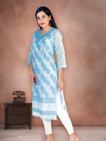 Load image into Gallery viewer, Seva Chikan Hand Embroidered Sky Blue Cotton Lucknowi Chikan Kurti SCL1204
