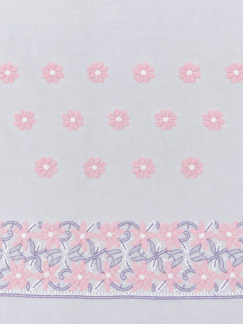 Seva Chikan Hand Embroidered White Terivoil Cotton Lucknowi Chikankari Unstitched Suit Piece-SEV15006