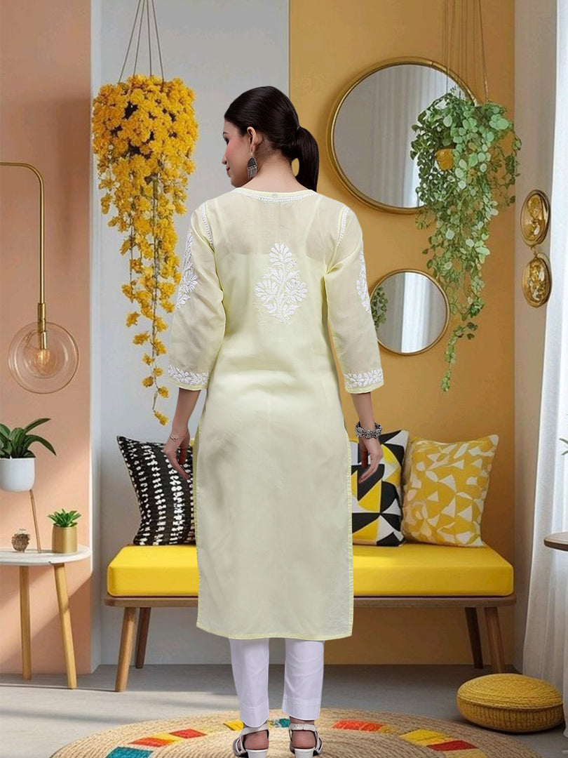 Seva Chikan Hand Embroidered Terivoil Cotton Lucknowi Chikankari Kurta