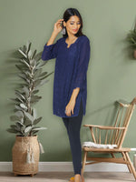 Load image into Gallery viewer, Seva Chikan Hand Embroidered Blue Georgette Lucknowi Chikan Short Kurti SCL1042
