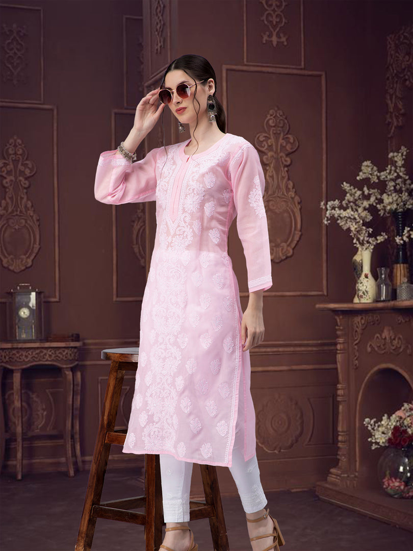 Seva Chikan Hand Embroidered Terivoil Cotton Lucknowi Chikan Kurti